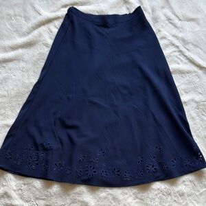 Tanjay Blue A-Line Midi Skirt with Floral Eyelet Hem | Classic Summer Core Style